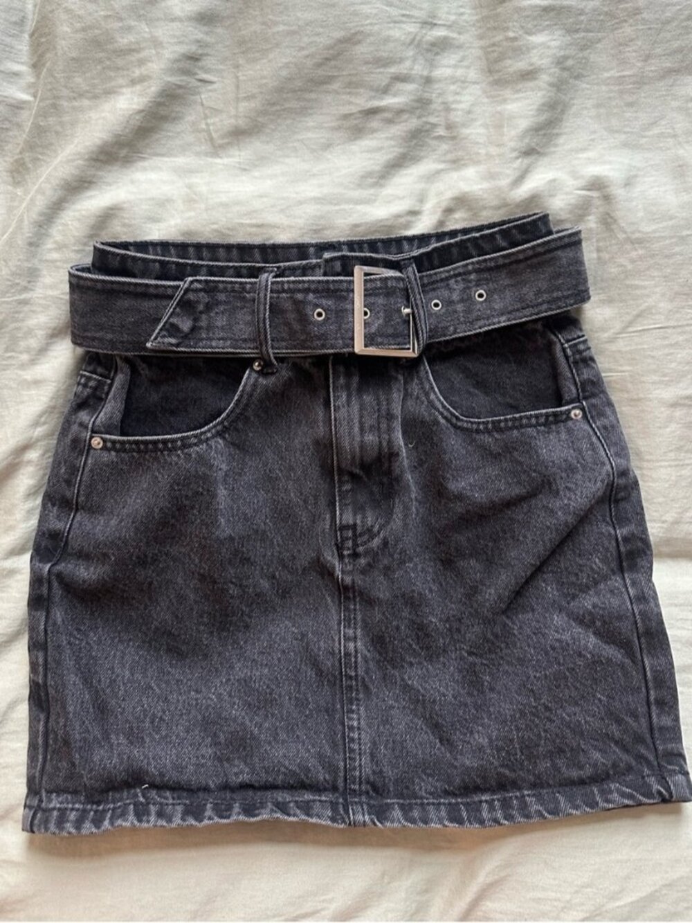 Black Washed Denim Mini Skirt with Belt Loop Detail🏖